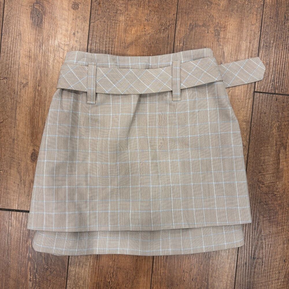 Maje Jikam Plaid Layered Belted Mini Skirt Women's Size 2 EUC Preppy Workwear - Picture 4 of 8